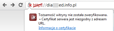 Przeglądarka Chrome - adres strony po instalacji certyfikatu SSL bez WWW.