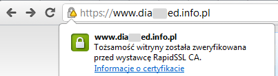Przeglądarka Chrome - adres strony po instalacji certyfikatu SSL.
